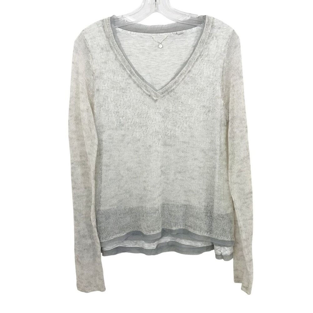 Anthropologie Knitted & Knotted Gray‎ Pointelle Sweater Alpaca Wool Size XS